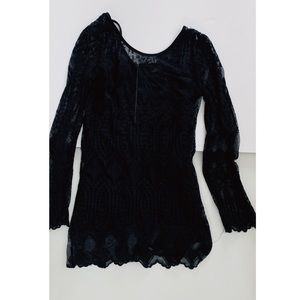 UO Long sleeve black lace mini dress
